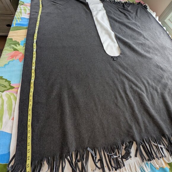 EStudio Women's One Size Poncho Wrap Shawl Reversible Black White Fringe Plaid - Picture 9 of 16